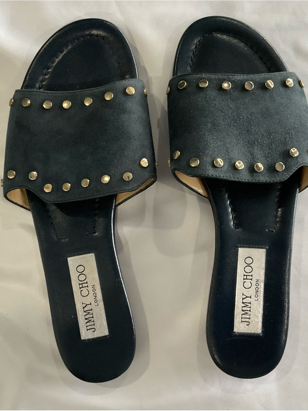 Jimmy Choo Black Suede Studded Slide Mules sz 37.5